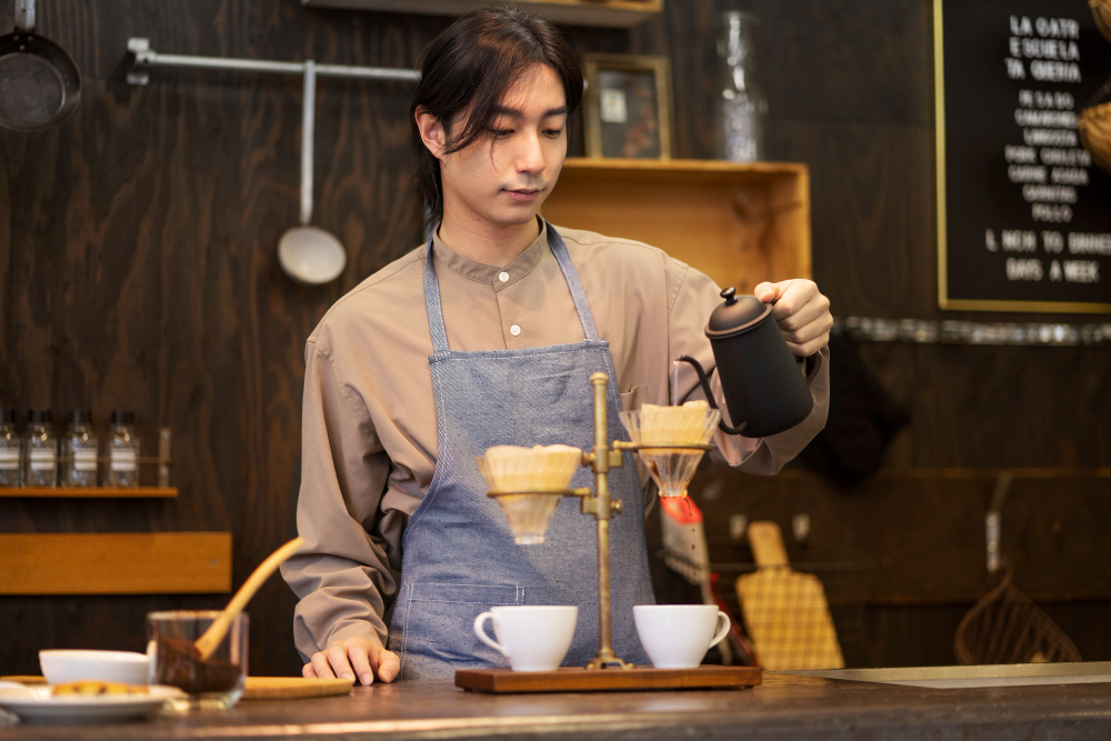 japanese man making coffee restaurant